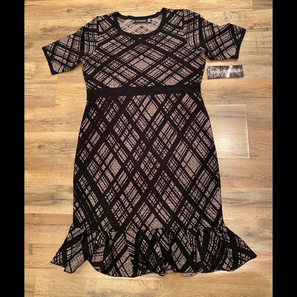 Nina Leonard Black and Cream Midi Dress
